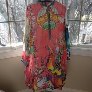 Johnny Was Coral and Blue Artistic Dress